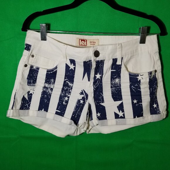 Vintage Y2K 90s LEI Junior White Shorts Size 9 USA Stars and Stripes - Picture 1 of 10